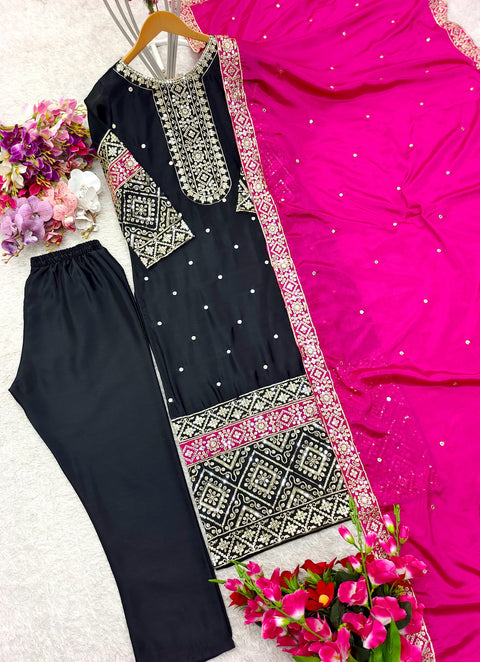 Launching New Đěsigner Party Wear Look Pure Vichitra Silk Top Bottom & Dupatta Set