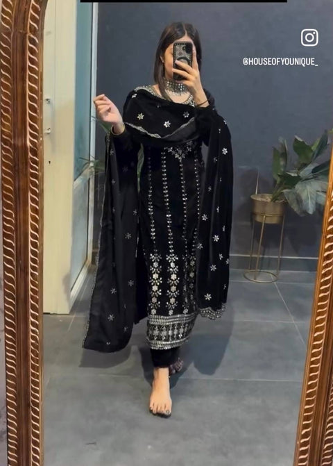 New Designer Heavy Viscous Velvet Embroidery Work  Suit