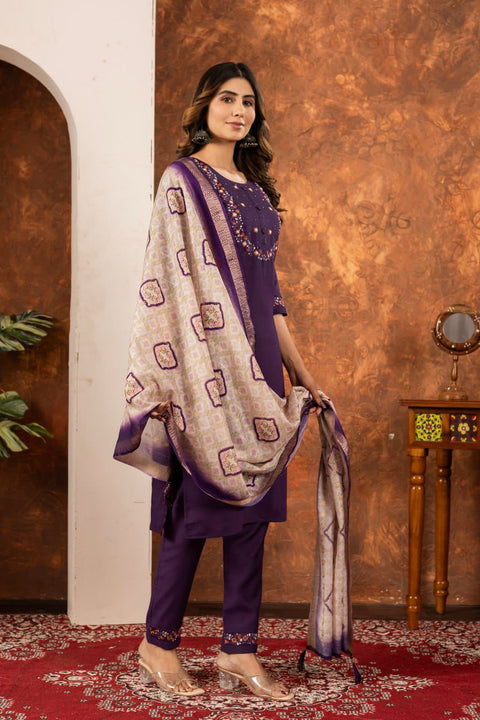 Stylum Women Marina Silk  Kurta Pant Dupatta Set