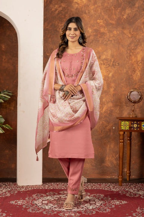 Stylum Women Marina Silk  Kurta Pant Dupatta Set