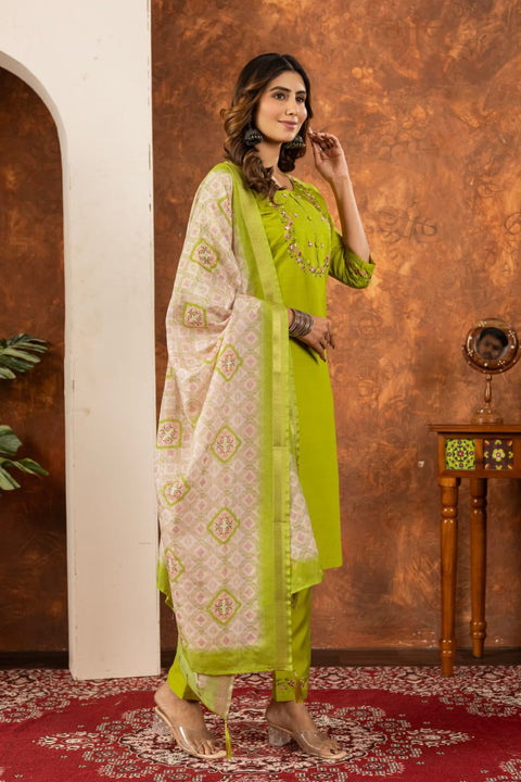 Stylum Women Marina Silk  Kurta Pant Dupatta Set