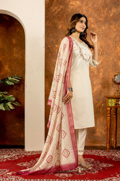 Stylum Women Marina Silk  Kurta Pant Dupatta Set