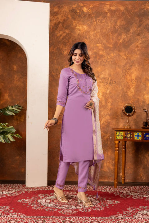 Stylum Women Marina Silk  Kurta Pant Dupatta Set