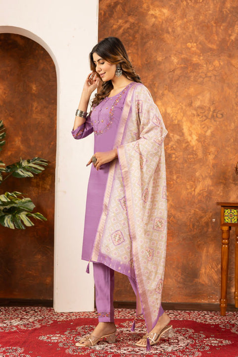 Stylum Women Marina Silk  Kurta Pant Dupatta Set