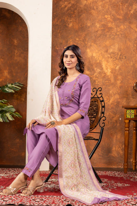 Stylum Women Marina Silk  Kurta Pant Dupatta Set