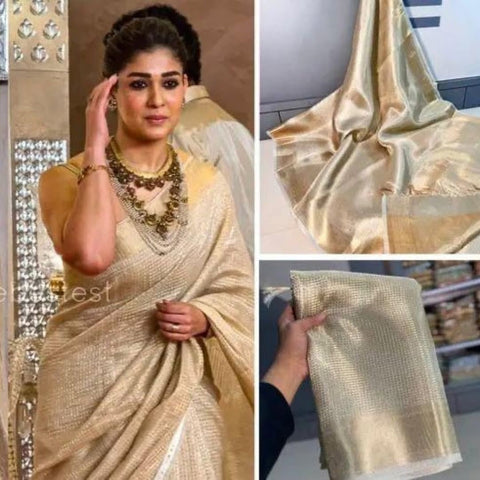Traditional Nayanthara inspired tissue silk saree