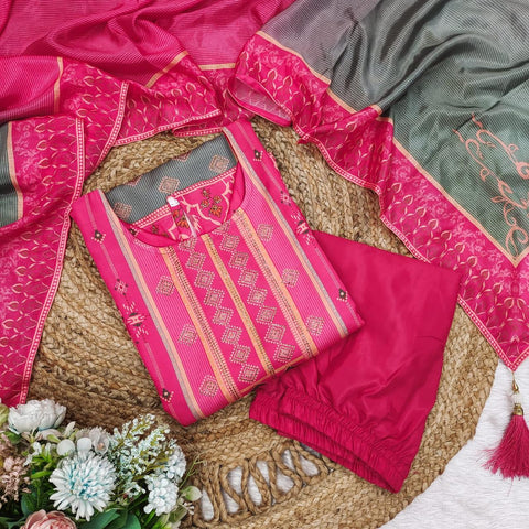 Embroidered Beautiful Heavy Work Kurti, Pant and Dupatta suit.