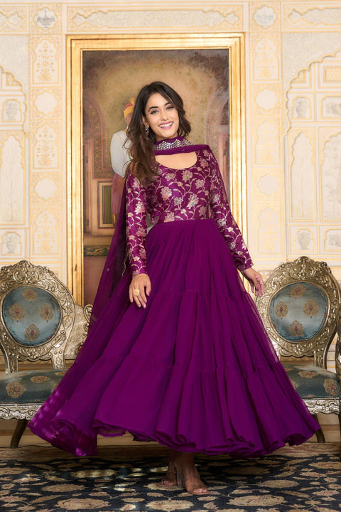 New Beautiful Fox Georgette Morni Gown with dupatta