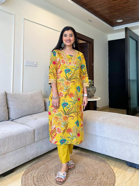 Stylish Neck Design Cotton Kurti Pant with Dupatta Set