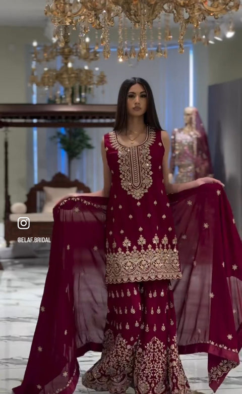 Presenting New Fox Georgette Top-Sarara and Dupatta Set Fully Stitched Ready To Wear