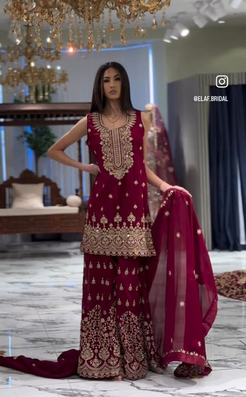 Presenting New Fox Georgette Top-Sarara and Dupatta Set Fully Stitched Ready To Wear