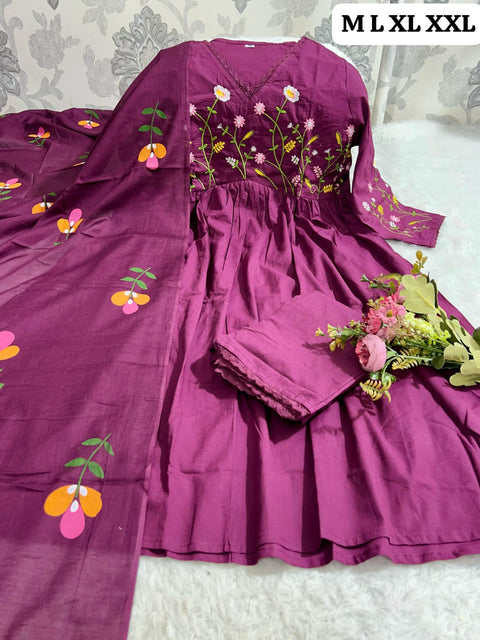 Look beautiful in our new cotton duppata pant set with thread work