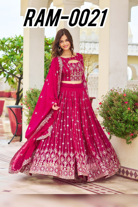 Georgette Ready To Wear Pink Lehenga Choli