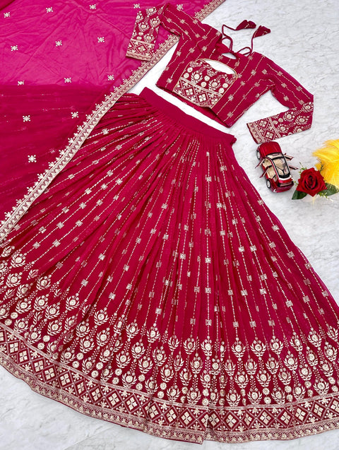 Georgette Ready To Wear Pink Lehenga Choli