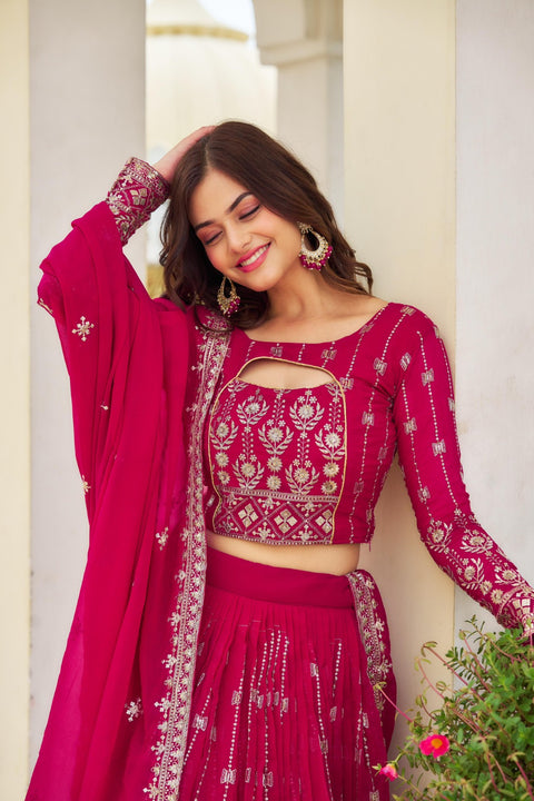 Georgette Ready To Wear Pink Lehenga Choli