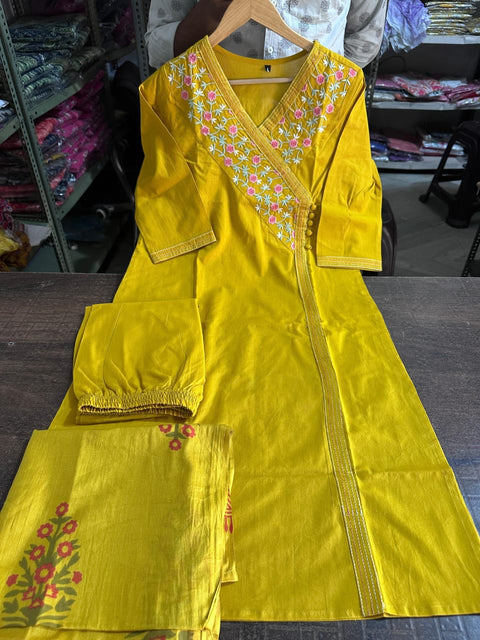 Embroidered Cotton Blend Kurti Pant with Dupatta Suit