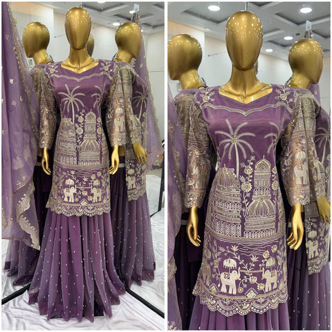 Embroidery Sequence Work Top-Bottom And Dupatta Set