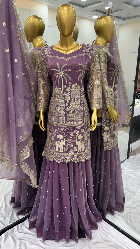 Embroidery Sequence Work Top-Bottom And Dupatta Set