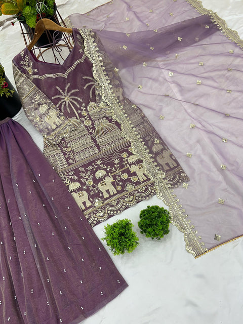 Embroidery Sequence Work Top-Bottom And Dupatta Set