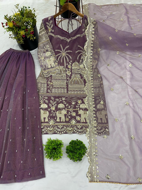 Embroidery Sequence Work Top-Bottom And Dupatta Set