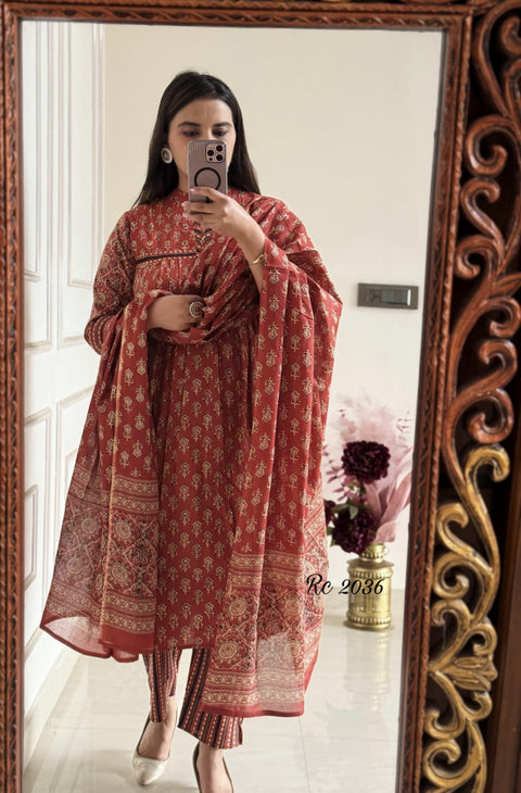 beautiful heavy suit mill print cotton kurati pents and full duptta