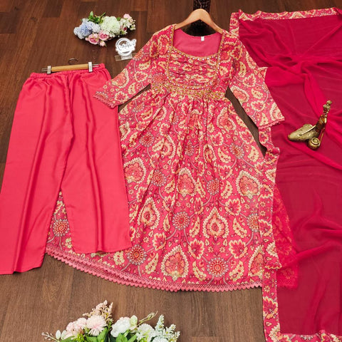 Georgette Kurti pent With Dupatta Set