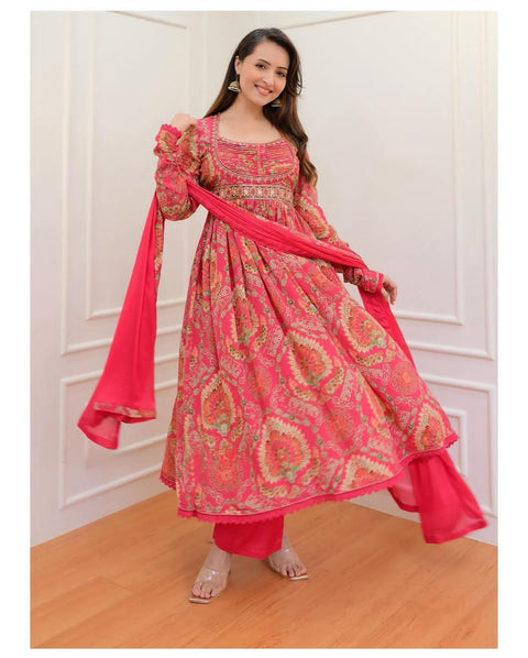 Georgette Kurti pent With Dupatta Set