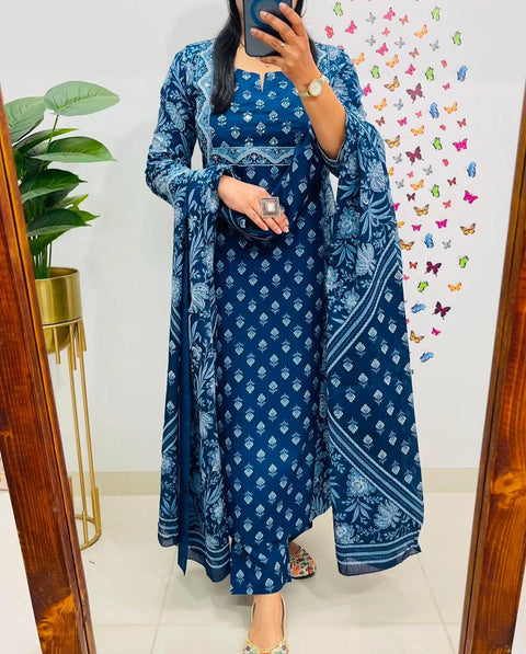 Designer Heavy Embroidered Kurti With Pant & Dupatta Set