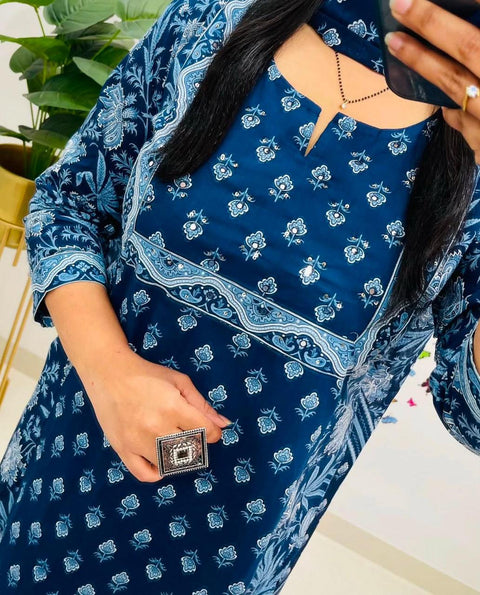 Designer Heavy Embroidered Kurti With Pant & Dupatta Set