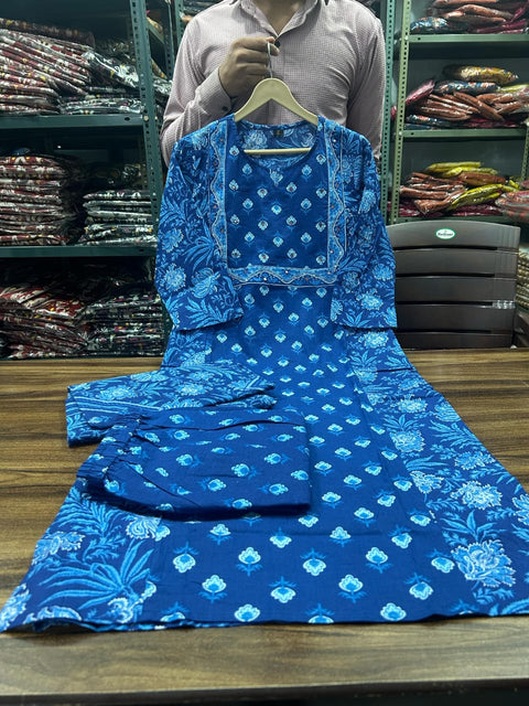 Designer Heavy Embroidered Kurti With Pant & Dupatta Set