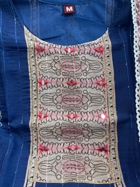 Cotton Floral Printed Blue Kurti Pant With Dupatta suit
