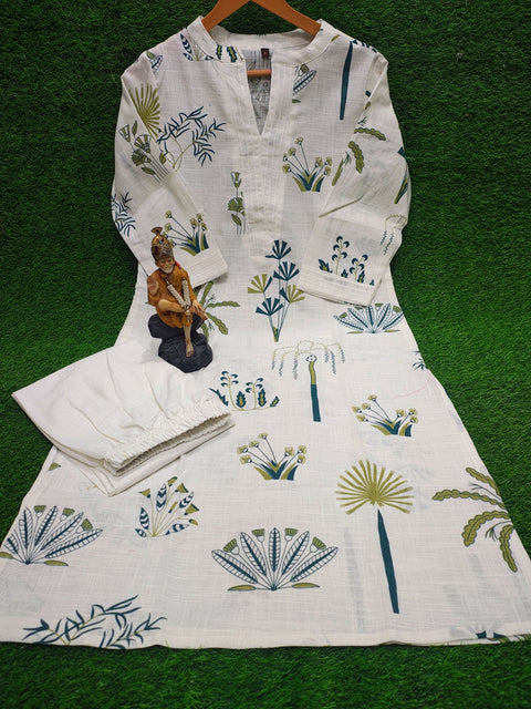 Beautiful v-neck less work kurti with pant