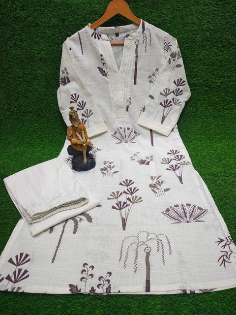 Beautiful v-neck less work kurti with pant