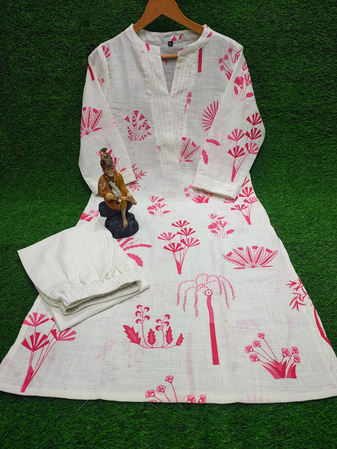 Beautiful v-neck less work kurti with pant