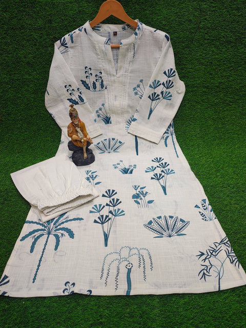 Beautiful v-neck less work kurti with pant