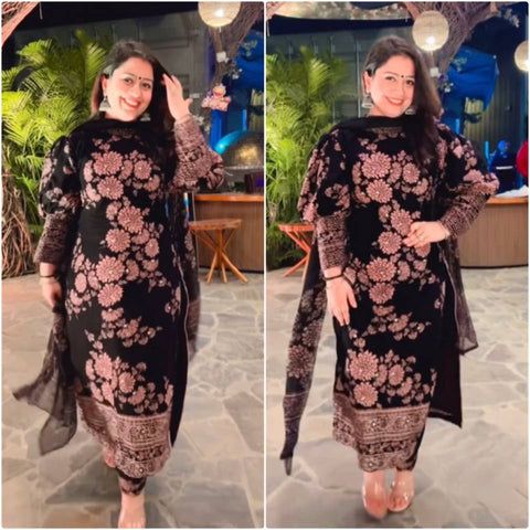 Cotton Blend Straight Printed Kurti with Pant & Dupatta
