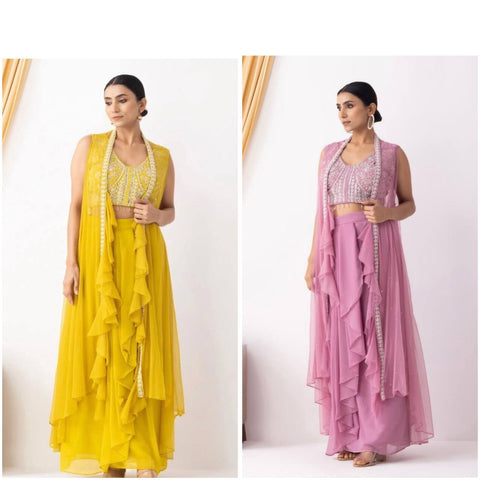 Sharara And Peplum Suit With Mirror Abla Embroidery And Ruffle