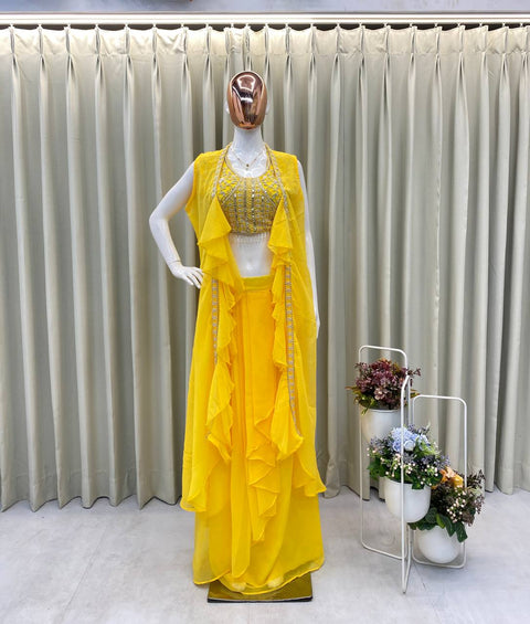 Sharara And Peplum Suit With Mirror Abla Embroidery And Ruffle