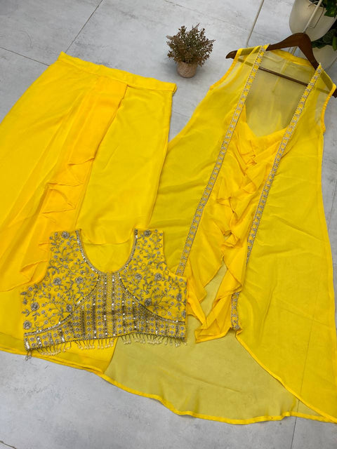 Sharara And Peplum Suit With Mirror Abla Embroidery And Ruffle