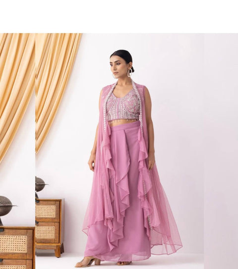 Sharara And Peplum Suit With Mirror Abla Embroidery And Ruffle