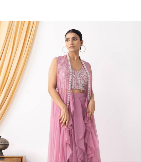Sharara And Peplum Suit With Mirror Abla Embroidery And Ruffle