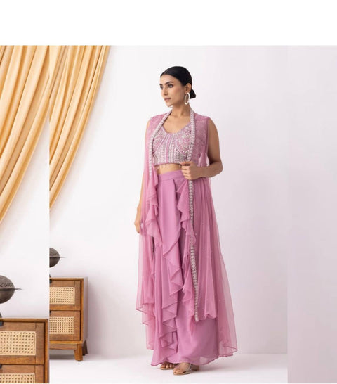 Sharara And Peplum Suit With Mirror Abla Embroidery And Ruffle