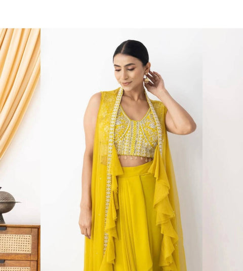 Sharara And Peplum Suit With Mirror Abla Embroidery And Ruffle