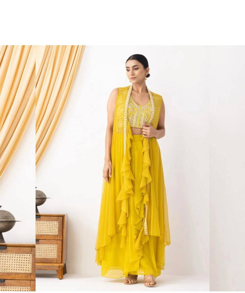 Sharara And Peplum Suit With Mirror Abla Embroidery And Ruffle