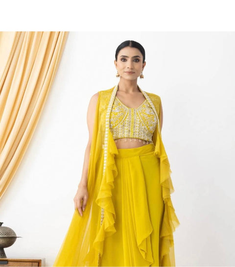 Sharara And Peplum Suit With Mirror Abla Embroidery And Ruffle