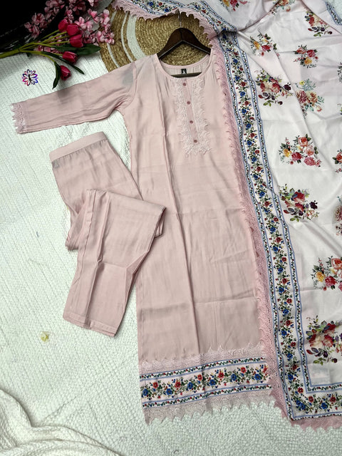 Printed Casual Wear Roman Silk Readymade Straight Suit