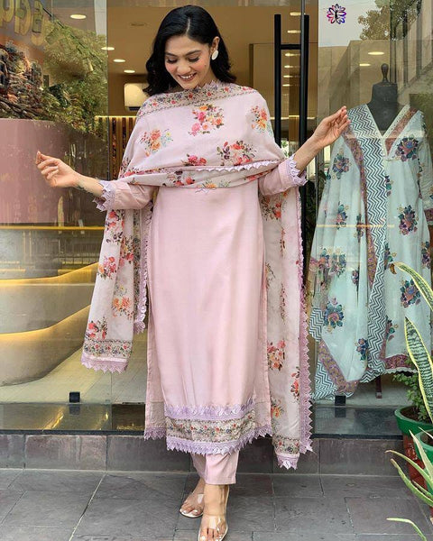 Printed Casual Wear Roman Silk Readymade Straight Suit