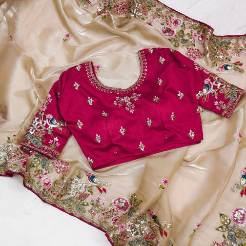 Classic Party Wear Georgette Embroidery Work Saree,