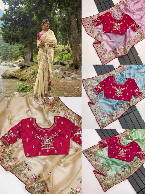 Classic Party Wear Georgette Embroidery Work Saree,