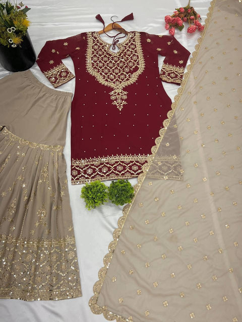 Georgette Embroidered Work Sharara Suit